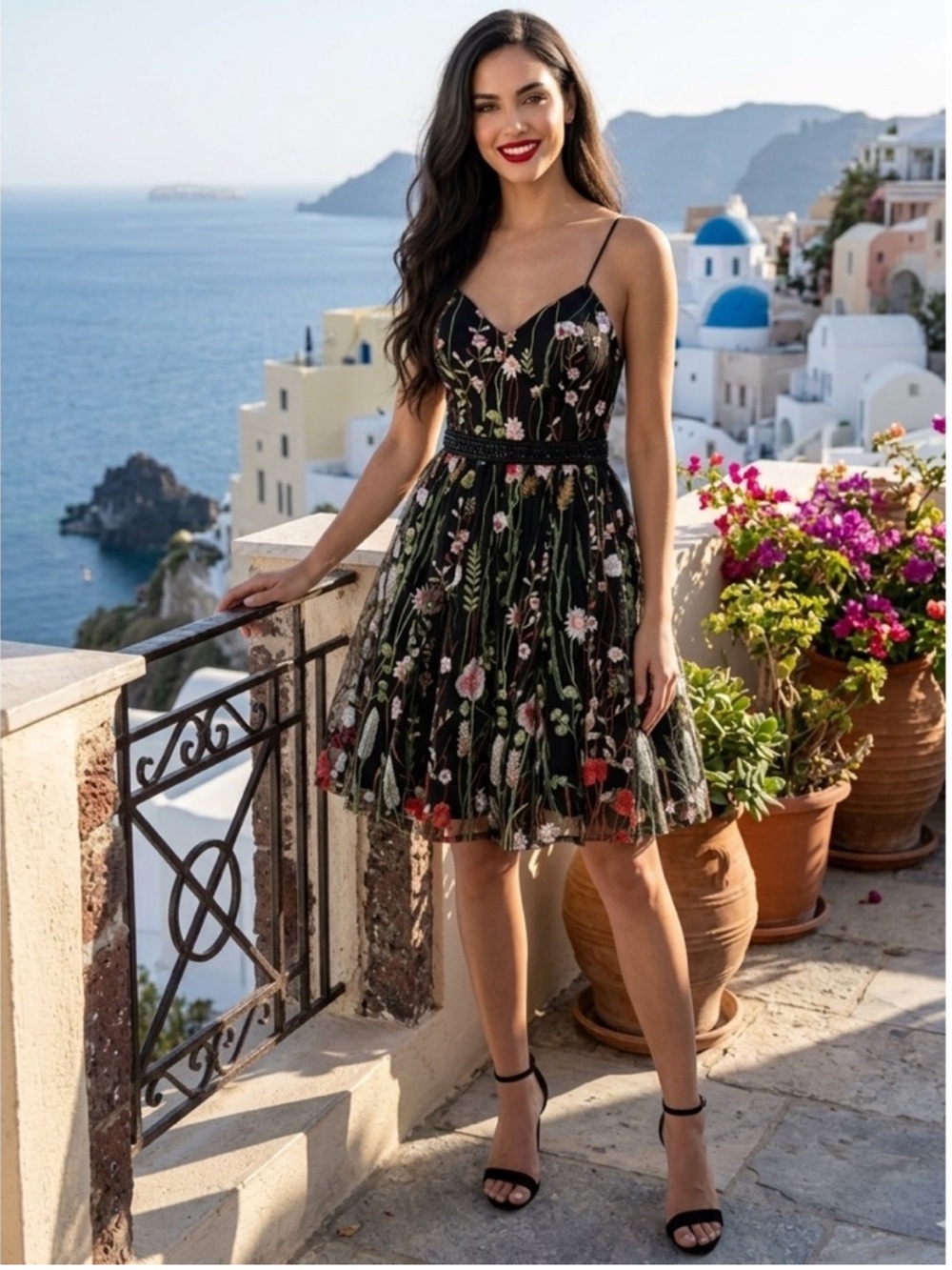 Mac Duggal Black Floral Multi EMBROIDERED BUSTIER A-Line Cocktail Dress Size 0